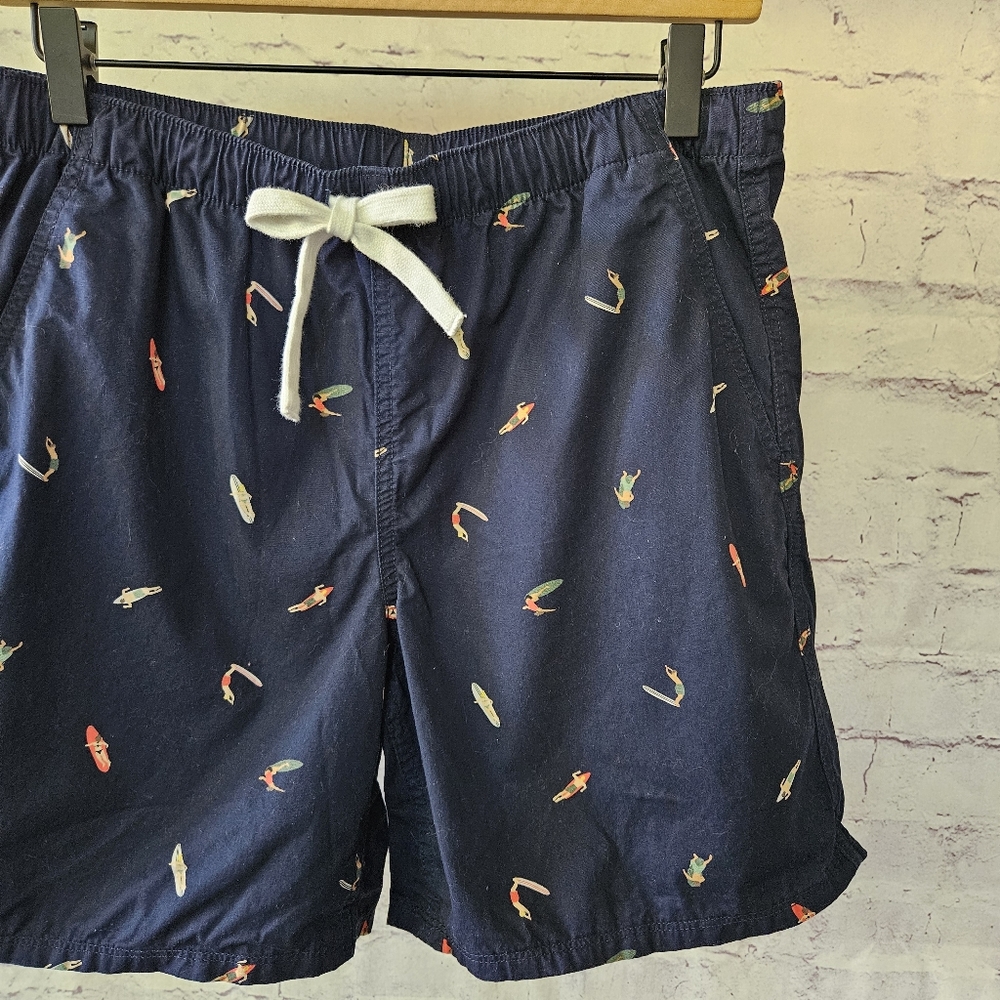 Roots Shorts Navy Retro Surfer Print Medium
